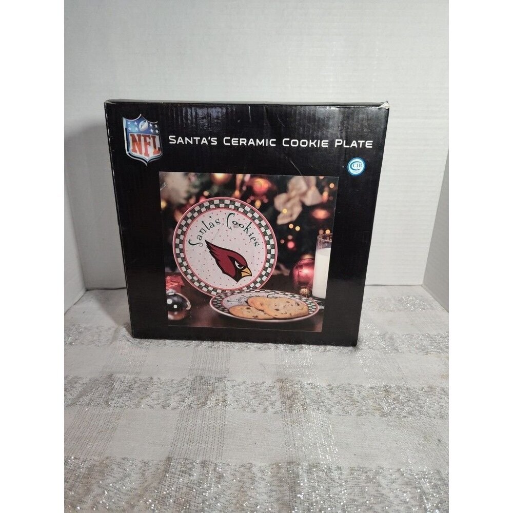 NFL 2012 Arizona Cardinals Santa's Ceramic Cookie Plate‎ 8 1/4 diameter NIB